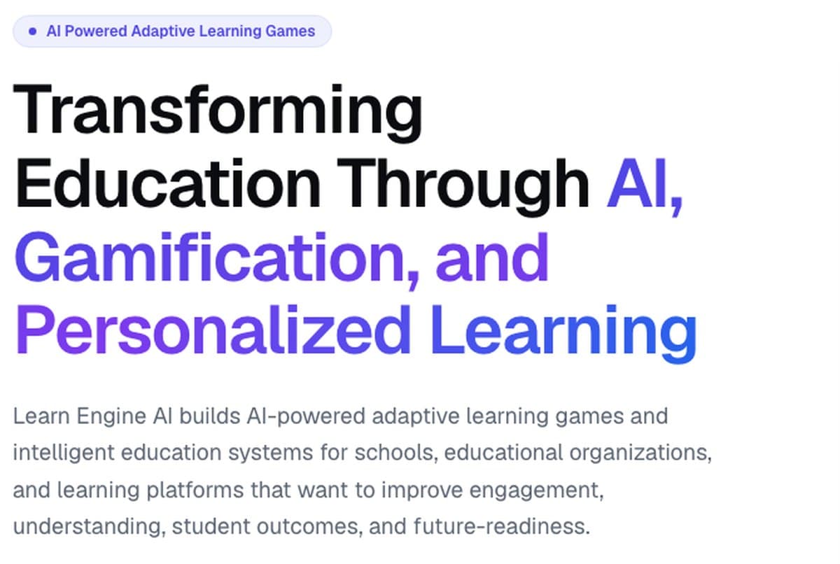 The Learn Engine AI home page: AI-powered adaptive learning games.
